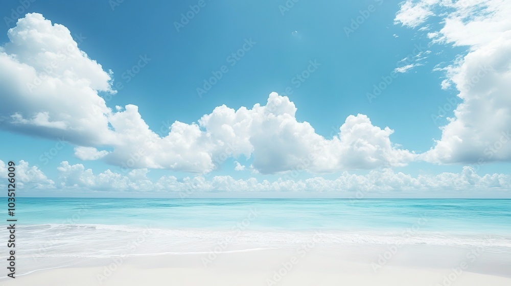 Serene Ocean View with Blue Sky and Fluffy Clouds Serene Ocean View with Blue Sky and Fluffy Clouds