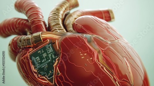 Wallpaper Mural Artificial heart with integrated circuitry symbolizes the fusion of biology and technology, AI Torontodigital.ca