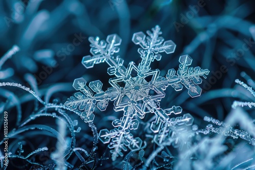 Intricate beauty of a snowflake a close-up exploration of nature's unique crystallization process photo