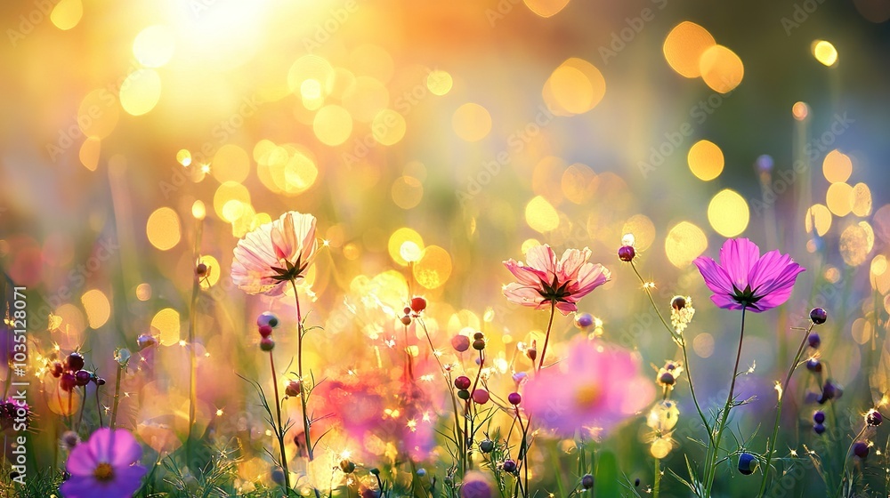 Vibrant Flowers Glowing in Soft Sunlight Vibrant Flowers Glowing in Soft Sunlight