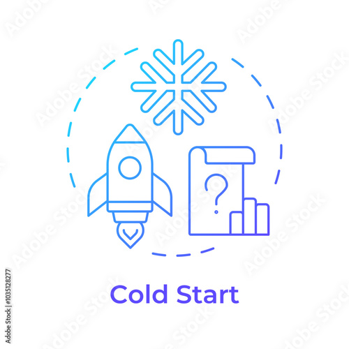 Cold start blue gradient concept icon. Recommendation system, marketing. Data organization. Round shape line illustration. Abstract idea. Graphic design. Easy to use article, blog post