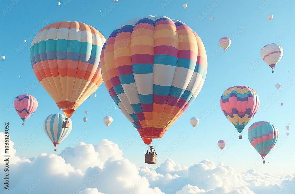 Obraz premium Many colorfull hot air balloons in the sky at blue sky with clouds background