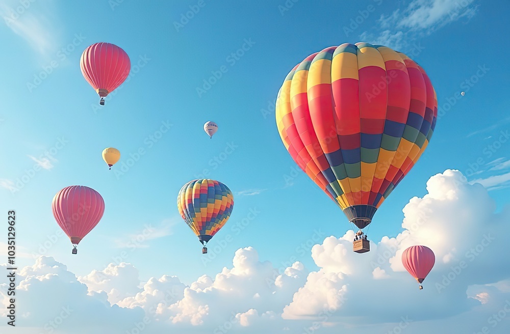 Many colorfull hot air balloons in the sky at blue sky with clouds background Many colorfull hot air balloons in the sky at blue sky with clouds background