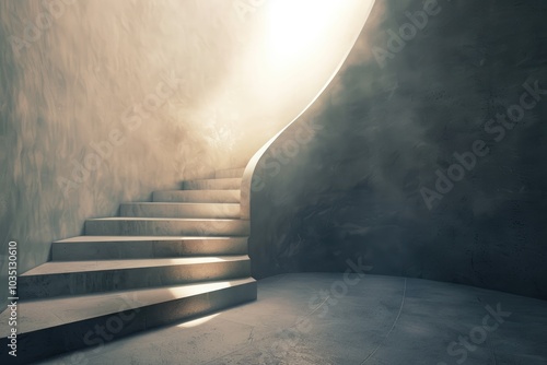 Journey of ascendance a photorealistic exploration of stairs leading upward into radiant light symbolizing hope and new beginnings photo