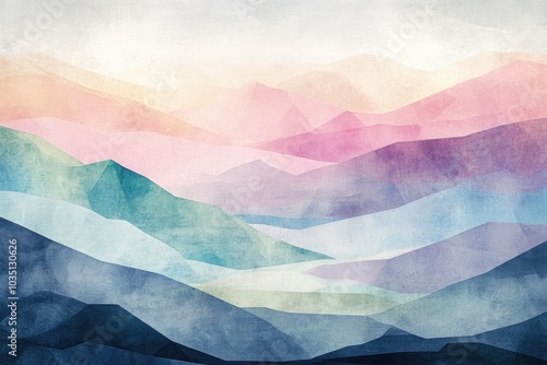 Wallpaper Mural Digital abstract landscape with low poly mountain shapes and pastel tones Torontodigital.ca