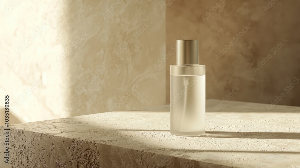 Minimalist Perfume Bottle on Stone Surface Minimalist Perfume Bottle on Stone Surface