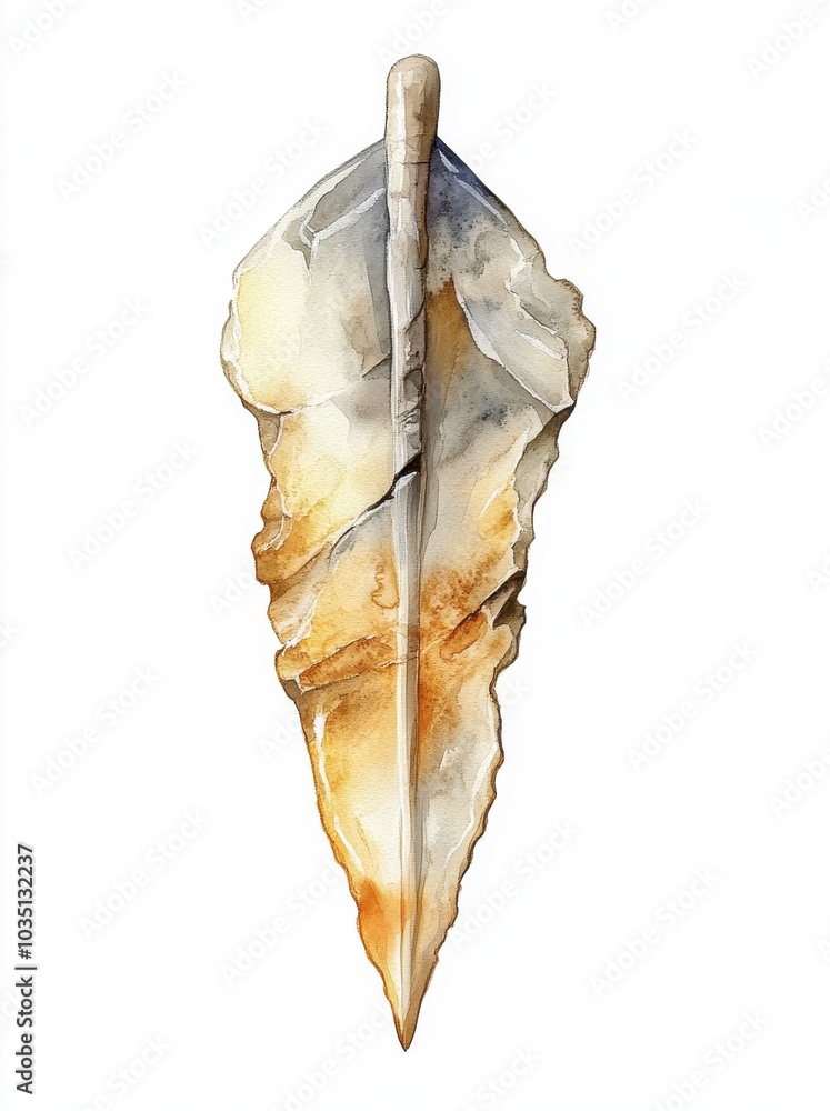 Naklejka premium Ancient hunting stone tool showcased on white, emphasizing its craftsmanship