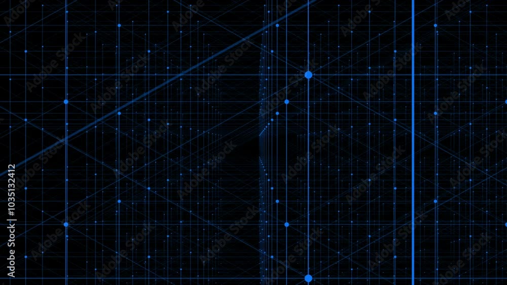Royal blue color 3d slowly moving hi-tech particles in3d cyberspace with mesh pattern futuristic design technology background
