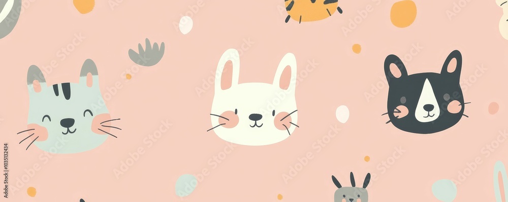 Cute animal faces on pink background. Cute animal faces on pink background.