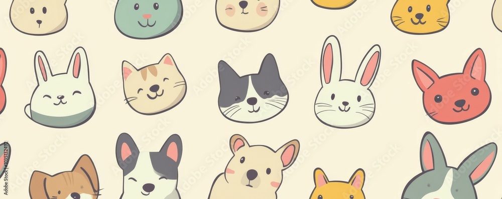 Obraz premium Cute animal faces pattern background.