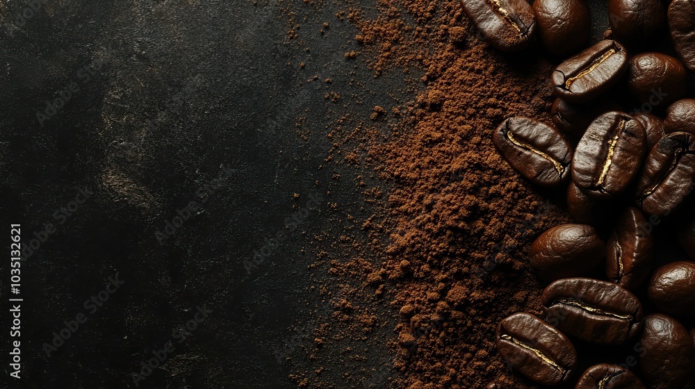 Coffee beans and ground coffee product photography showcasing natural textures and tones. AI generated image Coffee beans and ground coffee product photography showcasing natural textures and tones. AI generated image