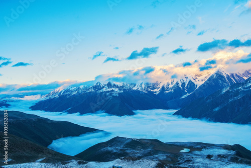 Wallpaper Mural Beautiful Scenery of Snow Mountains and Sea of Clouds on Tibet Plateau, China Torontodigital.ca