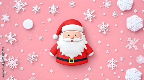 Christmas Santa Claus Snowflakes Pink Background