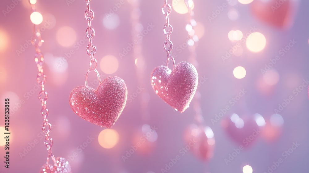 Obraz premium A soft pastel background with delicate hearts and bokeh lights for Valentine's Day.