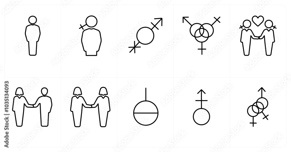 A set of 10 gender icons as Symbol, pride, bisexual A set of 10 gender icons as Symbol, pride, bisexual