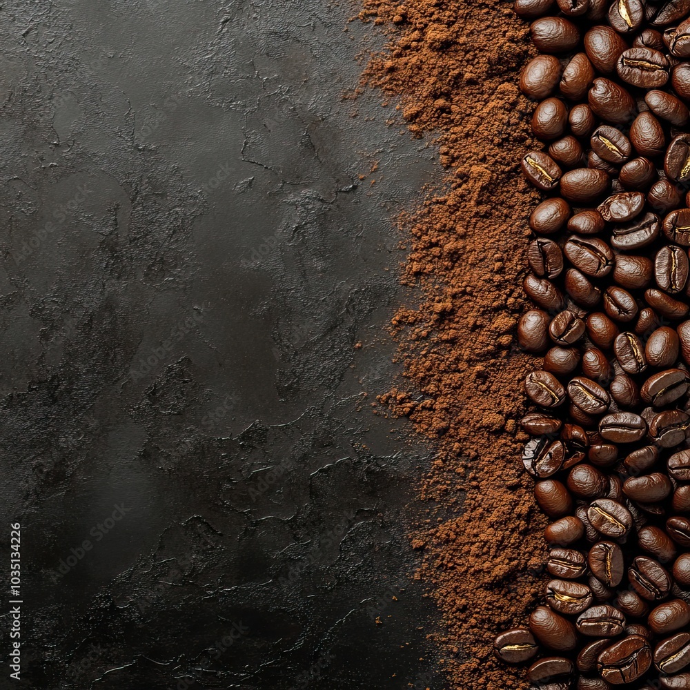 Coffee beans and ground coffee product photography showcasing natural textures and tones. AI generated image Coffee beans and ground coffee product photography showcasing natural textures and tones. AI generated image