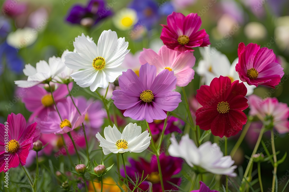 A bunch of flowers that are in the grass