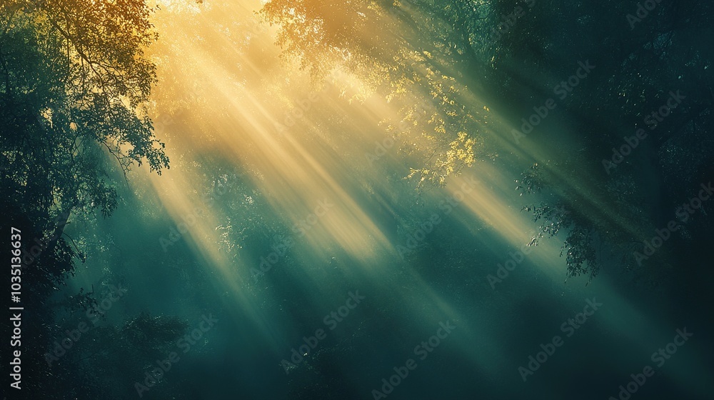 Ethereal Light Rays in Lush Forest Setting Ethereal Light Rays in Lush Forest Setting