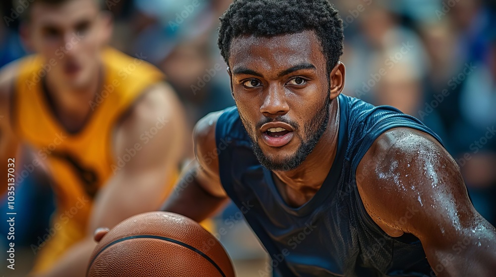 Basketball Player Intense Focus Dribbling Game Close Up Sport Competition Athlete D Basketball Player Intense Focus Dribbling Game Close Up Sport Competition Athlete D