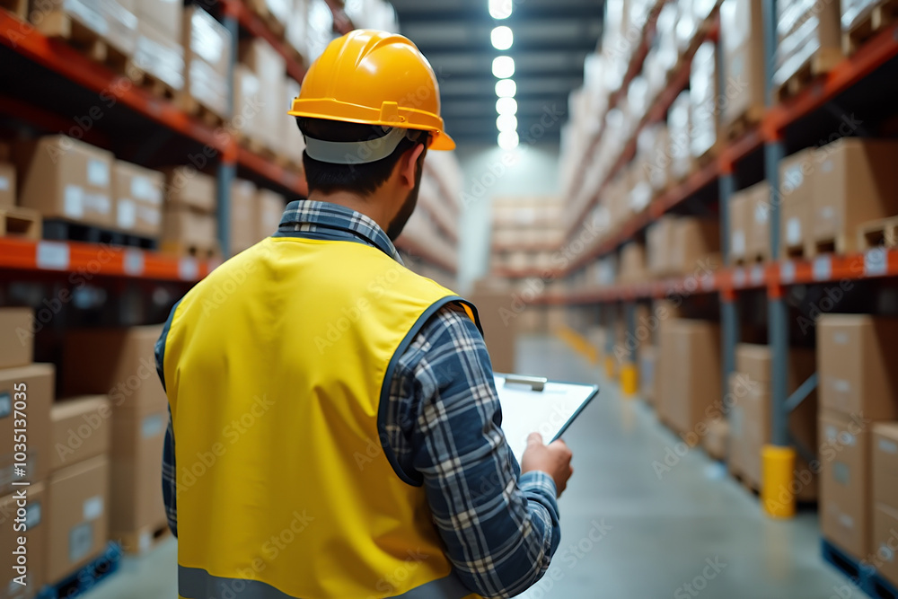 worker in warehouse, background blurred worker in warehouse, background blurred