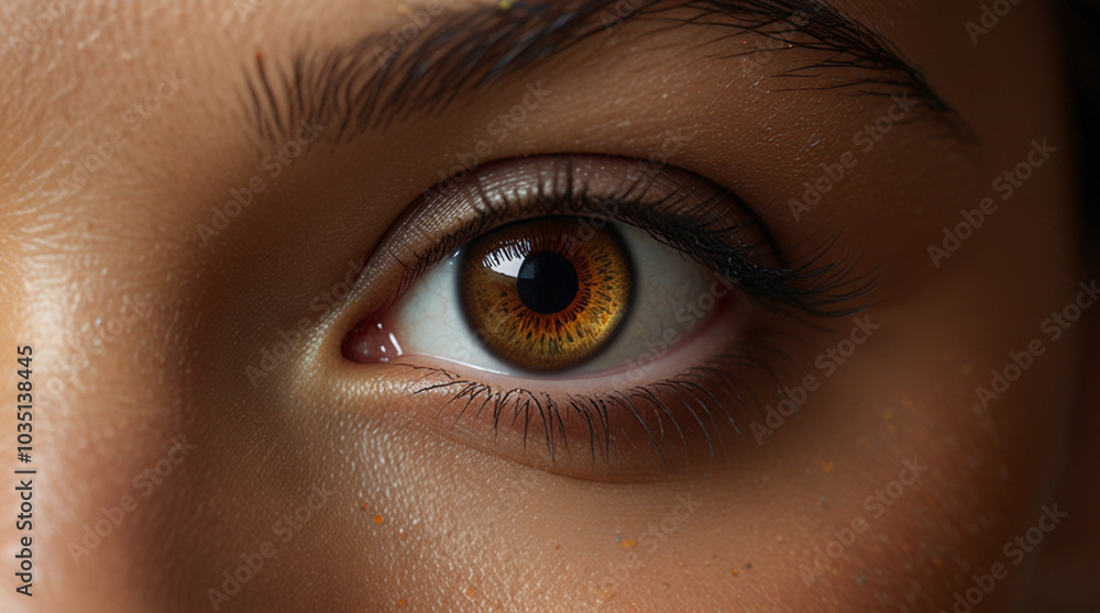 Close up view of a brown woman eyes with contact lens looking at camera Close up view of a brown woman eyes with contact lens looking at camera