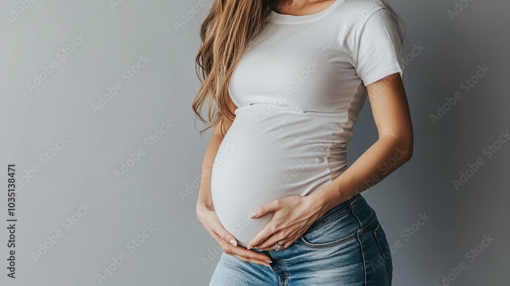 Happy pregnant women in casual outfits with natural expressions. AI generated image Happy pregnant women in casual outfits with natural expressions. AI generated image