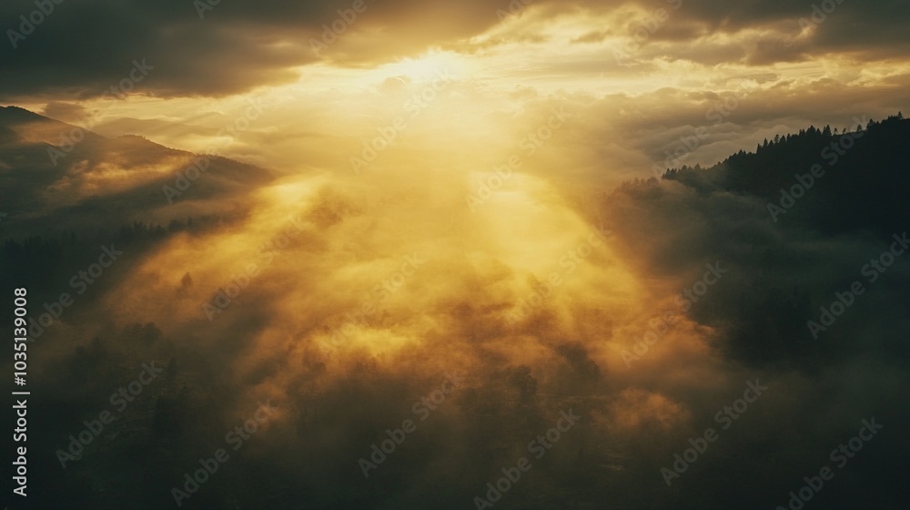 Serene Sunrise Over Misty Mountainscape Serene Sunrise Over Misty Mountainscape