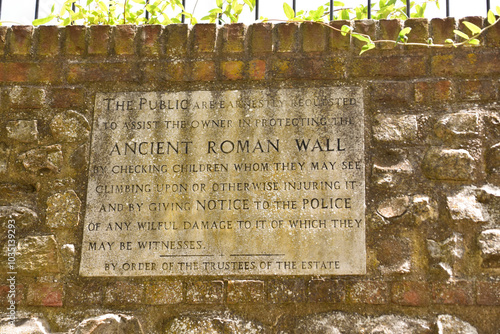 A plaque on the Roman Wall in Colchester, Essex photo