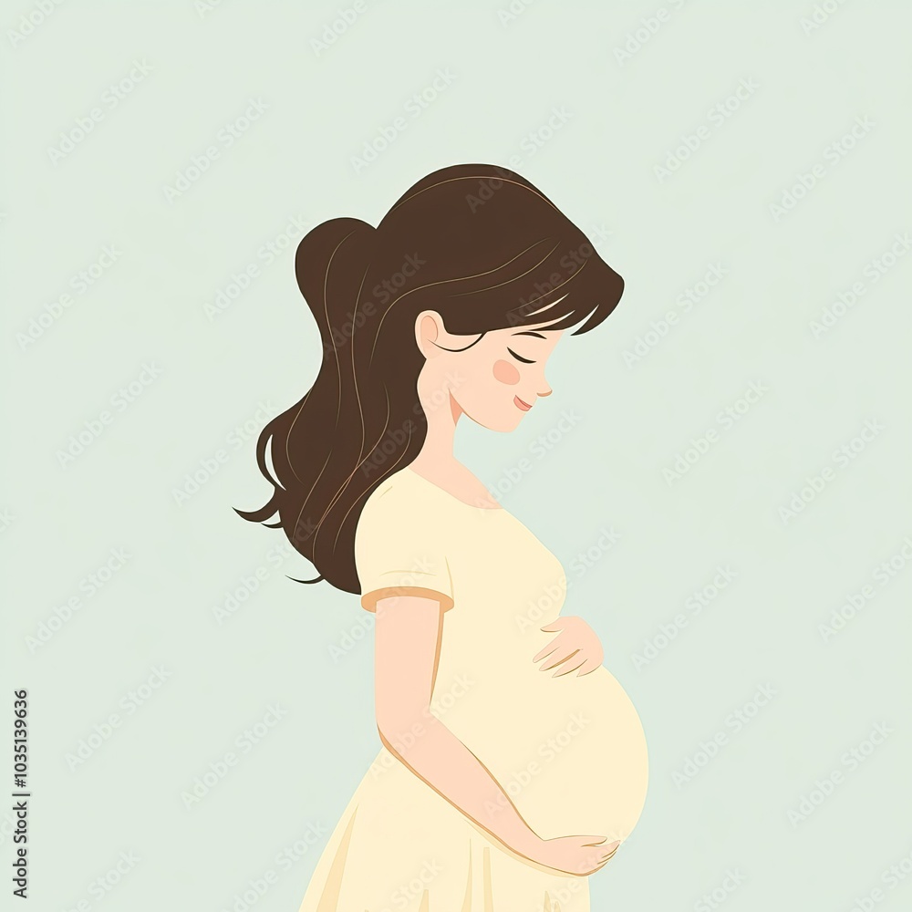 Illustrations of happy pregnant women surrounded by flowers. AI generated image Illustrations of happy pregnant women surrounded by flowers. AI generated image