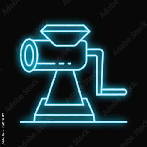 Glowing neon line meat grinder icon isolated on a black background. Vector illustration