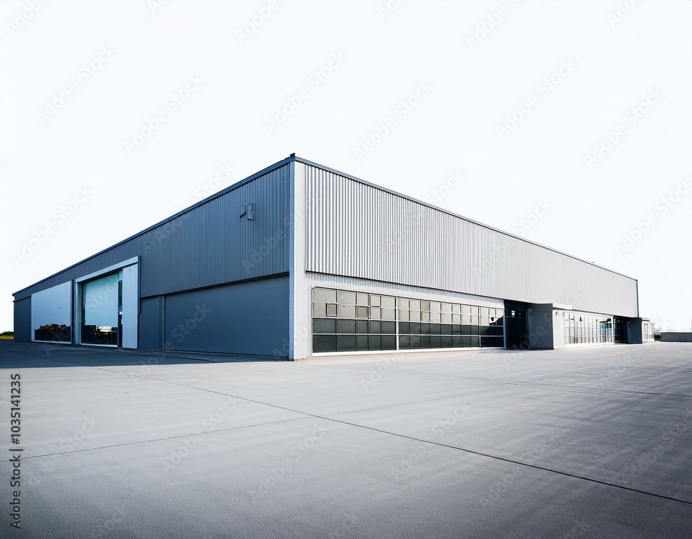 Blue color Warehouse perspective isolated on white Blue color Warehouse perspective isolated on white