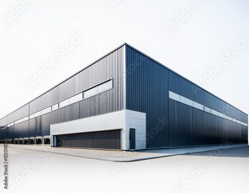 Blue color Warehouse perspective isolated on white 