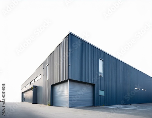 Blue color Warehouse perspective isolated on white 