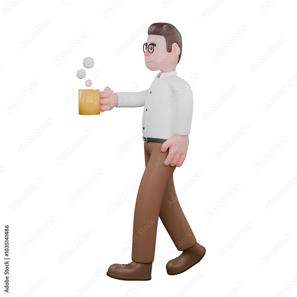 Male Professional Sociologist - 3D Character. A male sociologist is walking while carrying a cup and glass. Social Research Model Male Professional Sociologist - 3D Character. A male sociologist is walking while carrying a cup and glass. Social Research Model