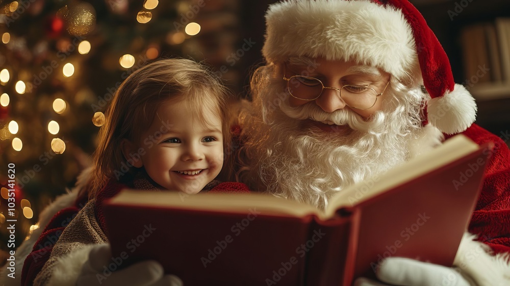 Santa Claus Reading Christmas Story to Little Girl