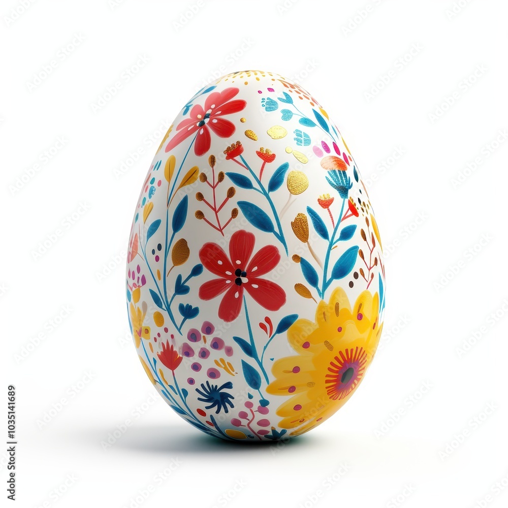 Artistic AI-generated photo of a cute Easter egg with colorful floral design, isolated on a clean white background, perfect for spring celebrations and decorative themes. Artistic AI-generated photo of a cute Easter egg with colorful floral design, isolated on a clean white background, perfect for spring celebrations and decorative themes.