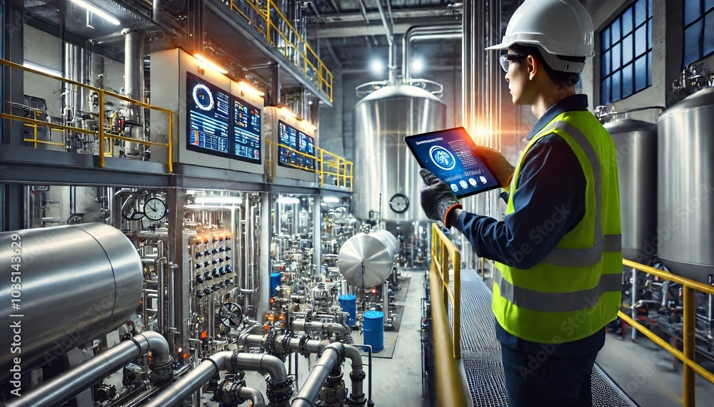 Fototapeta premium Innovative fuel processing technology enhancements in industrial environments with smart monitoring systems