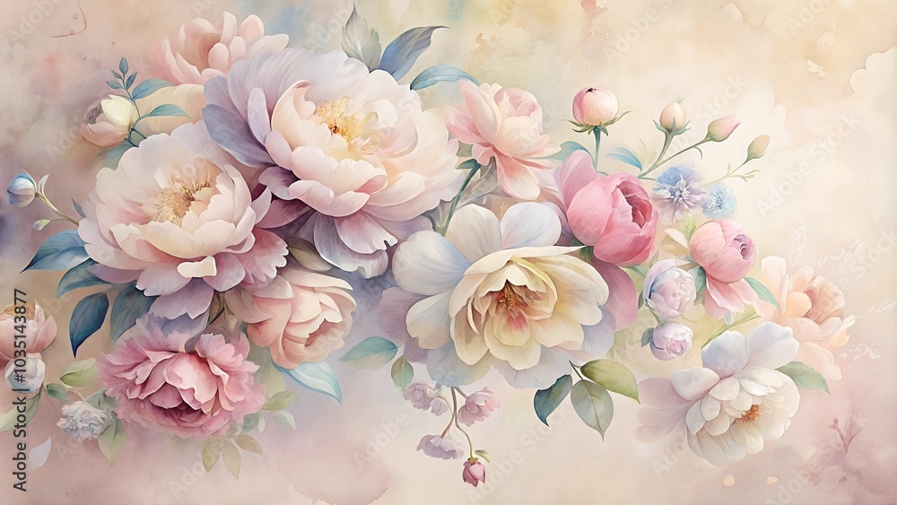 Soft peony flowers background in pastel tones. Soft peony flowers background in pastel tones.