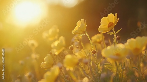 Golden Wildflowers in Soft Sunset Light