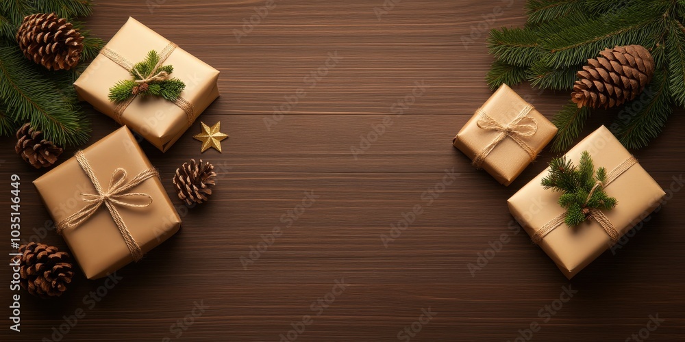 Elegant Gold Christmas Gift Boxes on Wooden Surface Elegant Gold Christmas Gift Boxes on Wooden Surface