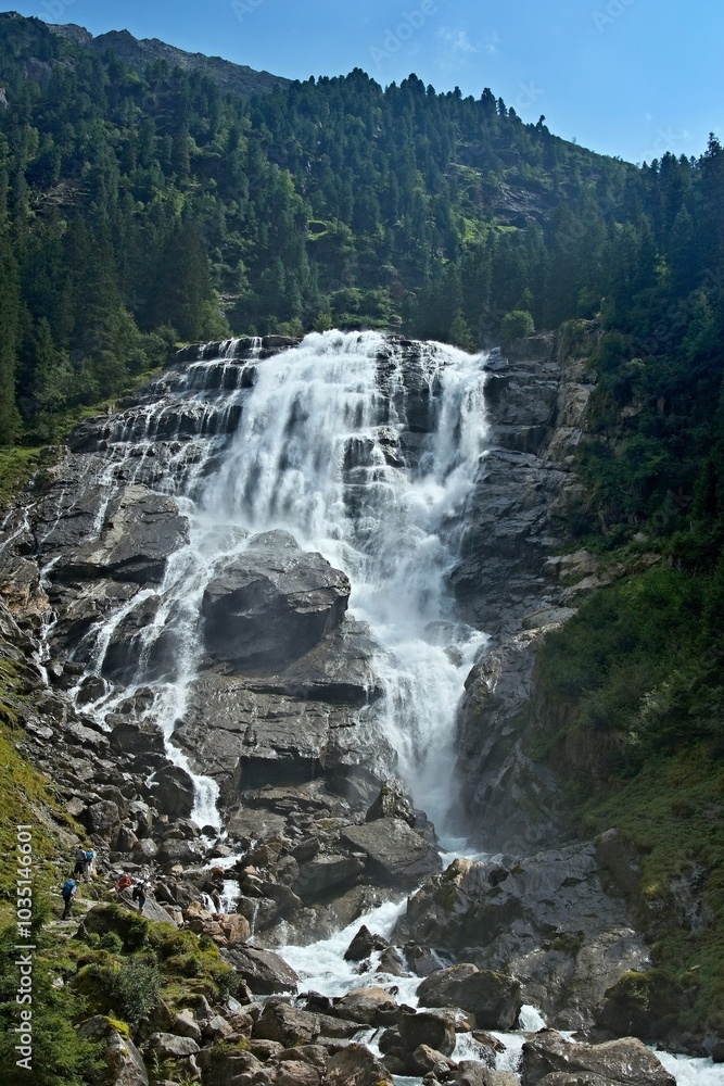 Obraz premium Austrian Alps - view of the Grawa waterfall in Stubai Alps near village Mutterberg