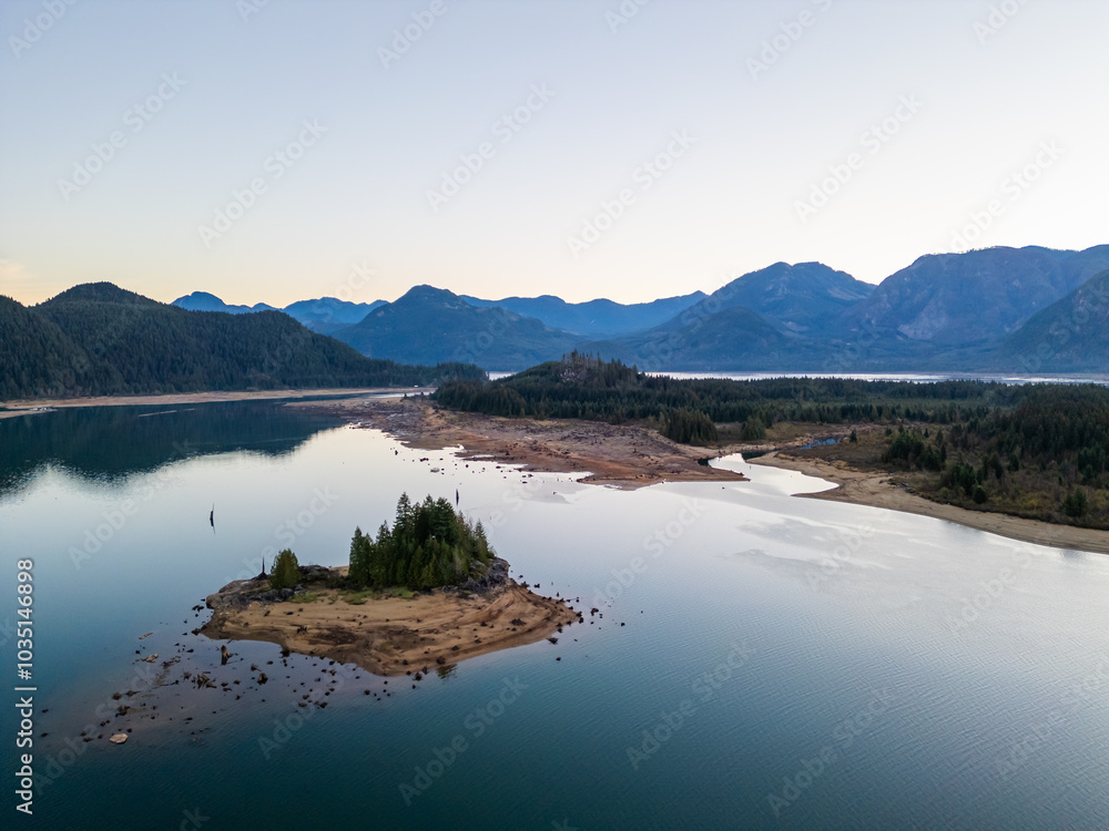 Naklejka premium Serene Aerial View of Stave Lake in Mission BC Canada