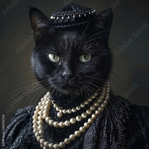Black cat styled as Coco Chanel