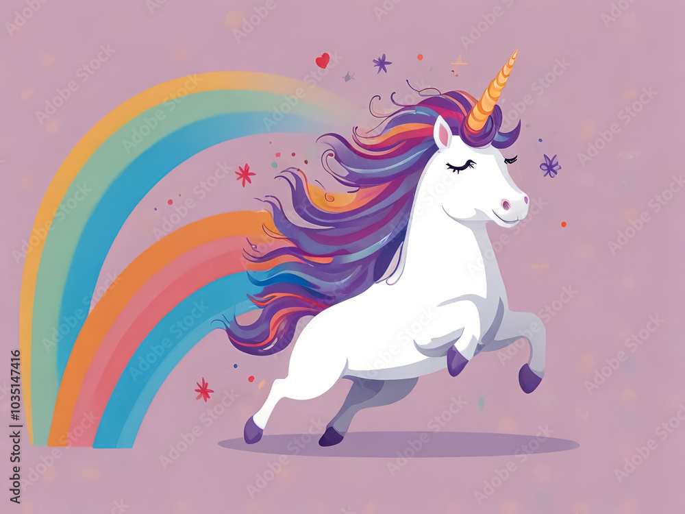 Children's picture with a unicorn, stars, and a rainbow Children's picture with a unicorn, stars, and a rainbow