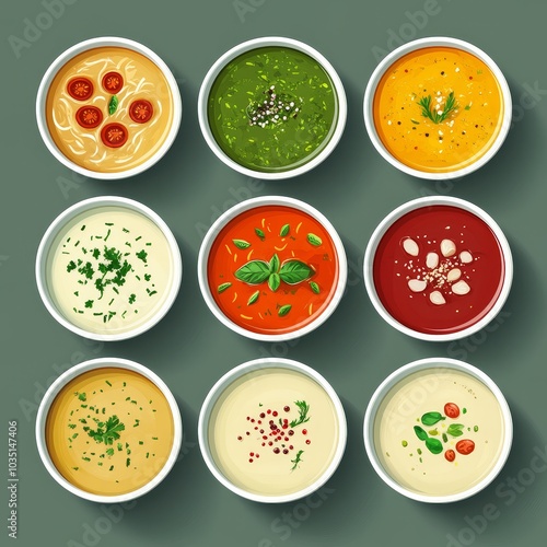 Delicious Soup Collection Set of Different Flavorful Soups