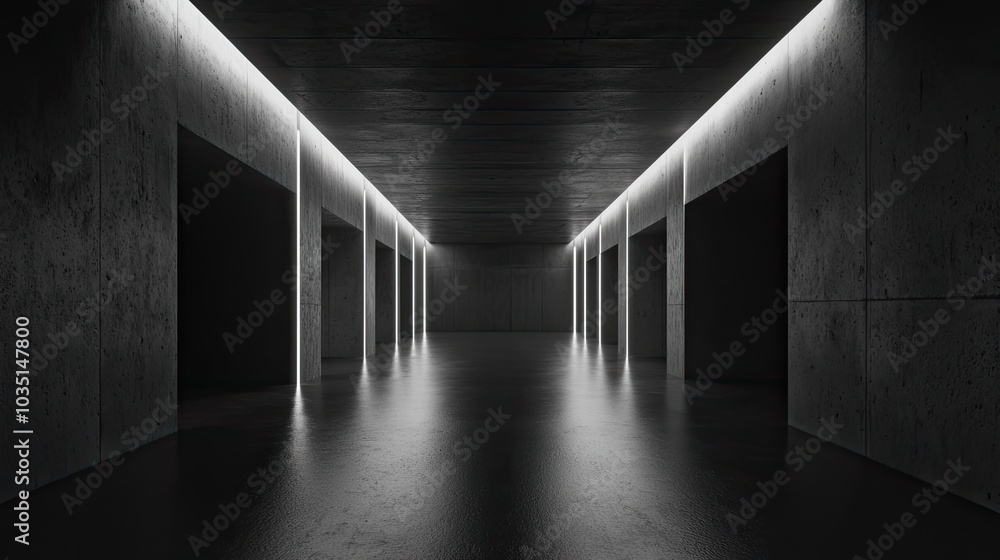 Abstract empty dark room with concrete wall and floor. Black interior background for presentation, mockup, or design Abstract empty dark room with concrete wall and floor. Black interior background for presentation, mockup, or design