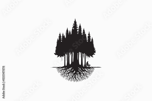 A Redwood tree vector silhouette image adobe illustrator..eps