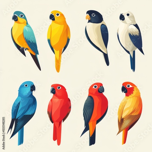 Colorful Parrot Illustration Set   Tropical Birds Design Elements photo