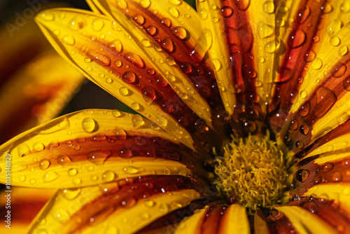 Bright yellow flowers with water drops on them, shot indoors in macro. Natures beauty captured in a color photo photo