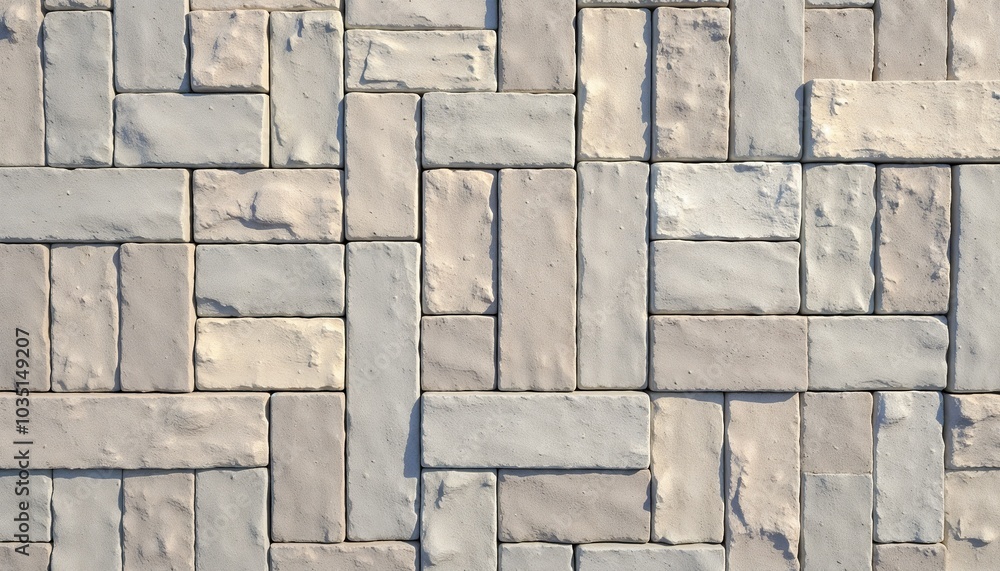 Obraz premium Light stone brick wall with interlocking geometric pattern